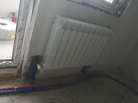 Установка 4 радиаторов с нижним подключением