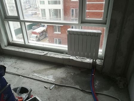 Установка 4 радиаторов с нижним подключением